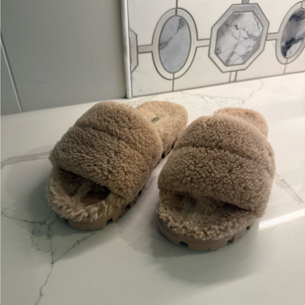 UGG Tan Shearling Slide Slippers